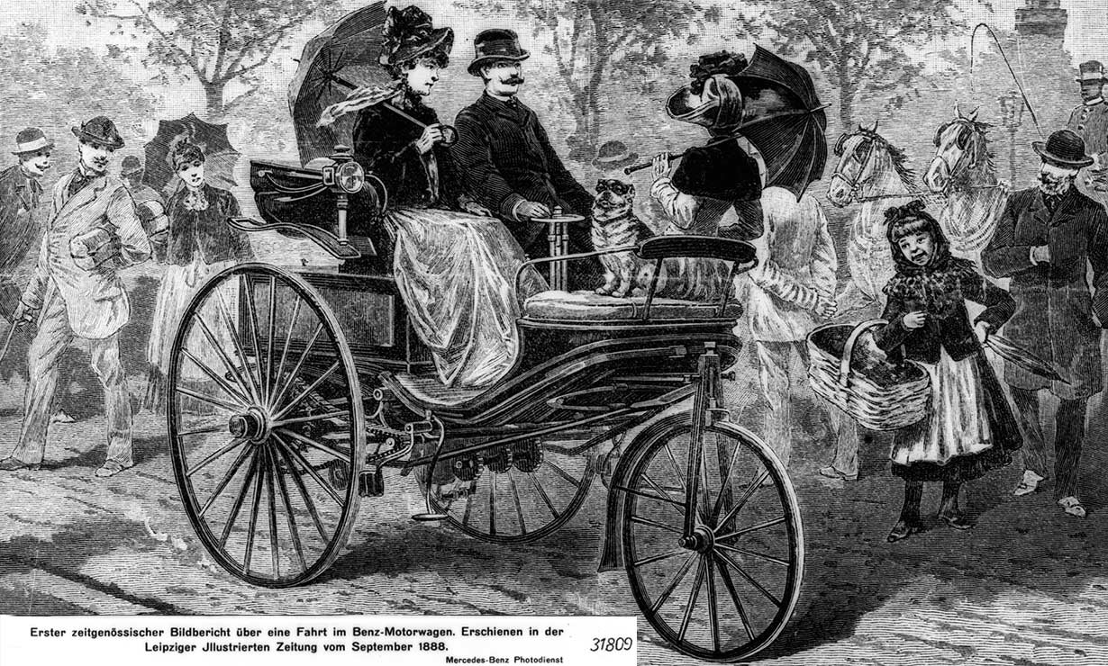 Karl Benz y Bertha Benz en su automovil patentado